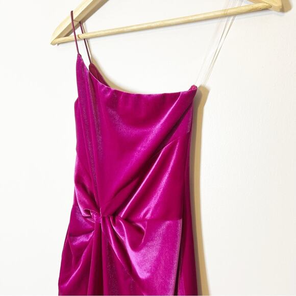 NWT Nookie Amara Gown XS Pink Velvet One Shoulder Ruched Formal Dress Split - Picture 4 of 8